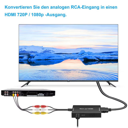 uhdadi RCA-HDMI muundur, 1080P komposiit CVBS AV-HDMI video-audio muunduri adapter HDMI-kaabliga PS2/Xbox/SNES/N64/VHS/VCR videosalvesti DVD jaoks, toetab PAL/NTSC-d (must)
