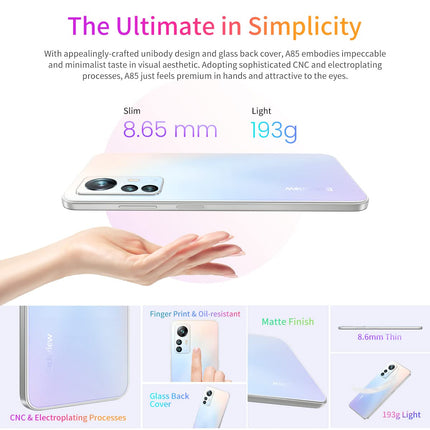 Blackview A85 lukustamata mobiiltelefon, 50MP + 8MP kaamera, 8GB + 128GB, 6,5" HD+ 90Hz, 18W kiirlaadimine, kahe SIM-kaardiga Android 12 nutitelefon, 3 kaardipesa (2 SIM-kaarti + 1 TF-kaart), sõrmejäljelugeja, GPS, NFC, must