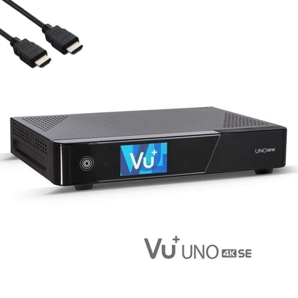 VU+ UNO 4K SE - UHD HDR 1x DVB-S2 FBC Sat Twin Tuner E2 Linux Receiver, TV Box, YouTube, Satellite Hard Drive Receiver, CI + Card Reader, Media Player, USB 3.0, incl. EasyMouse HDMI Cable