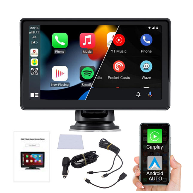 Kaasaskantav juhtmevaba autoraadio Apple CarPlay ja Android Auto ühendusega, 7-tollise IPS-puutetundliku ekraaniga autoaudio vastuvõtja, toetab Bluetoothi, FM-i, GPS-i ja Mirror Linki