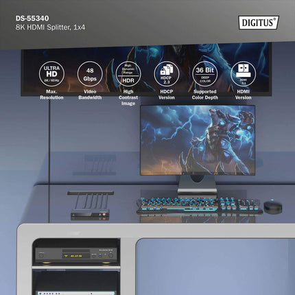 DIGITUS Splitter HDMI 1x4 8K/60Hz Toslink, Stereo, EDID Contr.