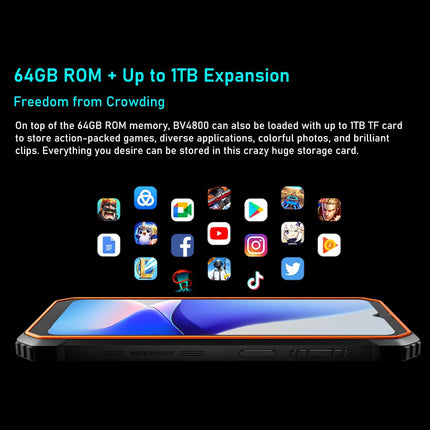 Blackview IP68 lukustamata välitelefon BV4800, 6GB+64GB (1TB laienduskaart), 6.56'' HD+ 120Hz, ArcSoft® 13MP+5MP, Android 13 kahe SIM-kaardiga veekindel nutitelefon, sõrmejäljelugeja, GPS, NFC must