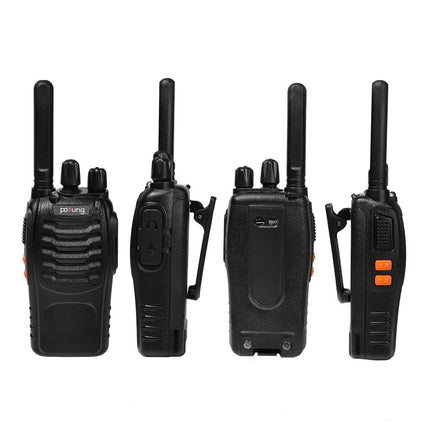 Pofung PT88E Walkie Talkie PMR446 litsentsivaba kahesuunaline raadiosaatja, 16-kanaliga pikamaa raadiosaatjad laadimisaluse ja kõrvaklappidega (must, 2 tk pakis)