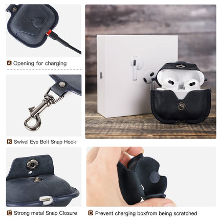 CONTACT'S FAMILY Leather Case for AirPods 3rd Gen, Airpods Pro Case, Airpods Pro Leather Case, Leather Case Compatible with AirPod 3rd Generation (Blue)