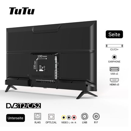 TuTu TUV40FQ1 nutiteler 40-tolline (100 cm) FHD-teler WiFi-ga, kolmekordse tuuneriga (DVB-T/T2, DVB-C, DVB-S/S2), App Store'i, Prime Video, Netflixi, YouTube'i, DAZN-i ja Disney+-iga