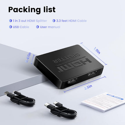 avedio links HDMI jaotur 1 sisend 3 väljundit koos 3,9 jala pikkuse HDMI-kaabliga, 4K HDMI jaotur 1 kuni 3 (ainult peegel), HDMI-lüliti 1 sisend 3 väljundit Fire Stick Roku Blu-Ray-mängijale DVD-le (mitte pikendatud)