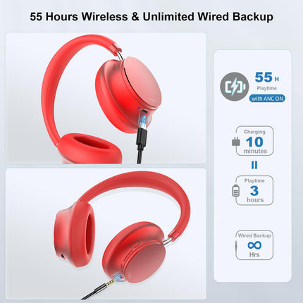 T-fun NC35 hübriidkõrvaklapid aktiivse mürasummutusega, juhtmevabad ruumilise heliga kõrvaklapid, läbipaistvusrežiim, Bluetooth 5.3, ekvalaiser rakenduse kaudu, 55 tundi mänguaega reisimiseks/tööks