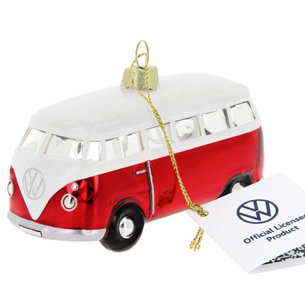 BRISA VW kollektsioon - Volkswagen T1 Bulli bussi jõulukaunistused ja -kaunistused klaasist kinkekarbis (skaala 1:40, punane)
