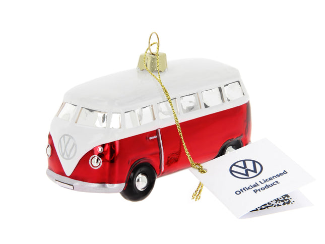 BRISA VW kollektsioon - Volkswagen T1 Bulli bussi jõulukaunistused ja -kaunistused klaasist kinkekarbis (skaala 1:40, punane)