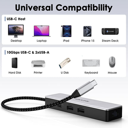 Wavlink USB C to Ethernet Adapter 2.5Gbps, 10Gbps USB-C PD 100W Laptop Network Adapter, Aluminum RJ45 LAN Internet Adapter Driver Plug &amp; Play for MacBook, HP, Dell, Lenovo, iPad, iPhone
