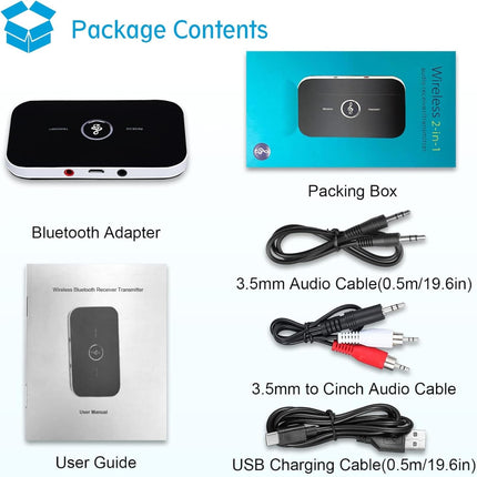 Ozvavzk Bluetooth Transmitter Receiver, 2-in-1 Bluetooth Audio Adapter Lossless-Level HiFi Receiver with RCA Cinch Aux 3.5mm R/L Cable for Car, TV, Headphones, Stereo System