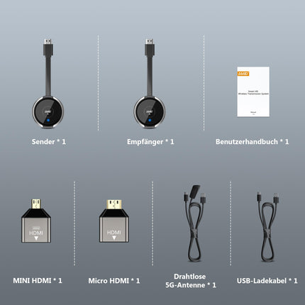 AIMIBO juhtmevaba HDMI saatja ja vastuvõtja 4K, 5G juhtmevaba HDMI komplekt, 100FT/30M ekraaniülekanne monitorile/projektorile/HDTV-le. Sobib Netflixi/TikToki/YouTube'i/Blu-ray voogedastuse jaoks, hõbedane