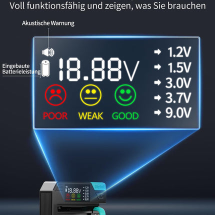 Dlyfull akutester kõikidele patareidele, magnetiline universaalne LCD-akukontroll AAA AA CD 9V ja nööppatareidele, lihtne laetav akutester 1,2 V, 1,5 V, 3 V ja 3,7 V jaoks, USB-C kaabliga
