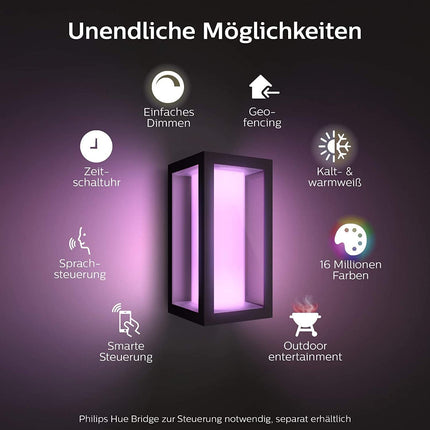 Philips Hue White and Color Ambiance LED-seinavalgusti Impress (õhuke), õues kasutamiseks, hämardatav, kuni 16 miljonit värvi, juhitav rakenduse kaudu