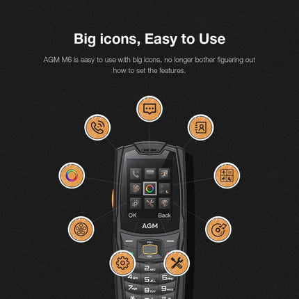 AGM õuemobiiltelefon, M6 seeniormobiiltelefon 4G, kahe SIM-kaardiga, suure fondi ja suurte nuppudega vastupidav telefon, 2,4-tolline ekraan, 48 MB + 128 MB, 2500 mAh aku