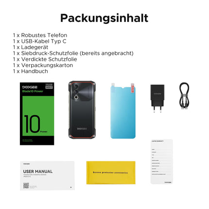 DOOGEE Blade 10 Power [2025] Outdoor Smartphone Ohne Vertrag Android 14, 24GB+256GB/TF 2TB Outdoor Handy 10300mAh/18W, 6.6'' HD+ baustellenhandy, 50MP AI Kamera,3 Card Slot/IP68/69K/NFC/GPS/Face ID
