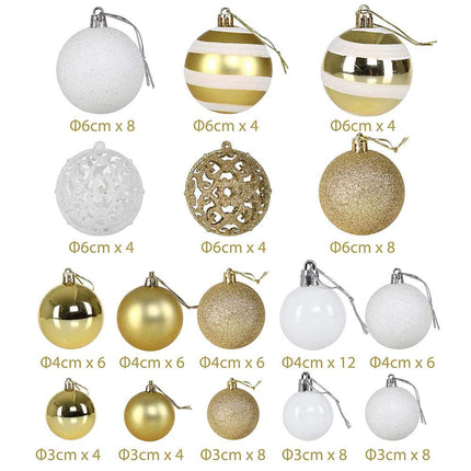 Bakaji Pack of 100 Christmas Baubles, Diameter 3/4/6 cm, Decoration for the Christmas Tree (White Gold)