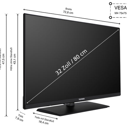 Telefunken XF32N750M 32-inch Full HD LED TV with 80 cm screen diagonal and integrated triple tuner, black