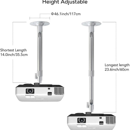 Drsn universaalne projektori laekinnitus - reguleeritava kõrgusega 35–60 cm - kandevõime 5 kg - 360° pööratav, projektori kinnitus lakke/seinale, kaablihaldus, alumiiniumisulam