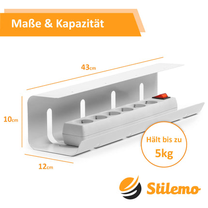 Stilemo® kaablikanali laud - kaablihalduslaua korraldaja kaabliläbiviik - kaablihaldus, kaablihoidik, kaablikandiku laud - 43x12x10cm - kaablikorv valge