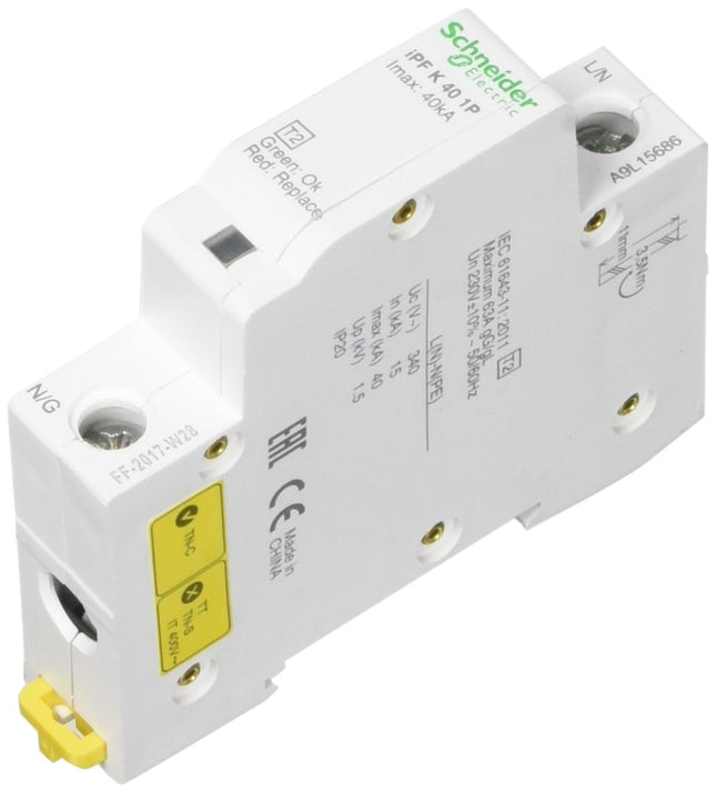 Schneider A9L15686 Finder SPD-d IPF 40 KA 1P ülepingekaitse, 340 V, valge