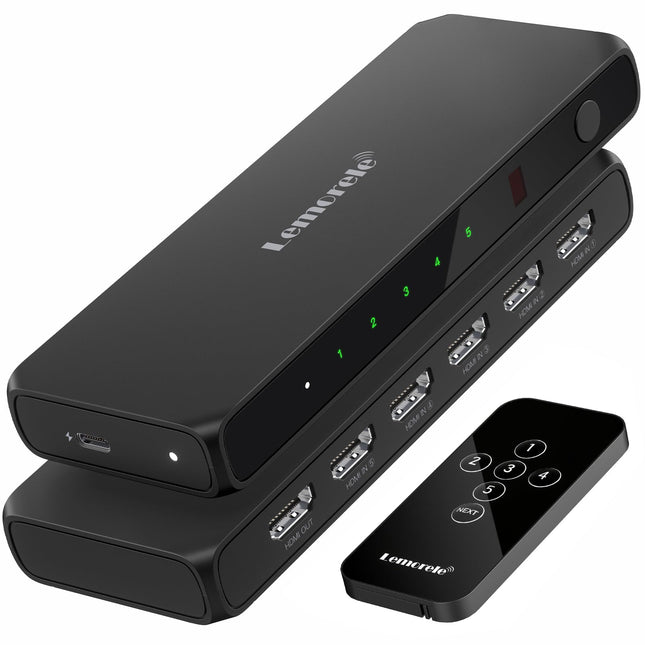 Lemorele 5 sisendi ja 1 väljundi HDMI jaotur, 4K UHD jaotur kaugjuhtimispuldiga, lüliti toetab 4K@30Hz, 1080P, HDCP, HDR Firestick Xbox PS4 PS3 Blu-Ray DVD jaoks