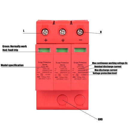 Surge protection device, hybrid inverter, DC surge protection arrester PV surge protection DC, 3P 3.0KV DC power protector arrester device for lightning protection (3p40ka)