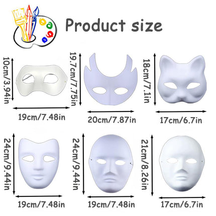 12-osaline isetehtud valge pabermask, maskiballi peomask, värvitavad pabermaskid, valged ja värvimata, isiksuse, loomingulise disaini, karnevali, rollimängu ja cosplay jaoks