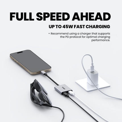 XREAL Hub ehk toite- ja mänguadapter võimaldab laadida AR-prille samal ajal, kui laed oma allikseadet, näiteks Steam Decki, ROG Allyt, Switchi, iPhone 15 või Android-telefoni. 45 W kiirlaadimine.