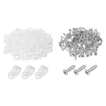 QUARKZMAN R-Type Cable Clip Wire Clamp, 13.2 mm 0.52 inch Nylon Screw Fastening Cable Tie Clips with Screws White for Cable Management Pack of 200
