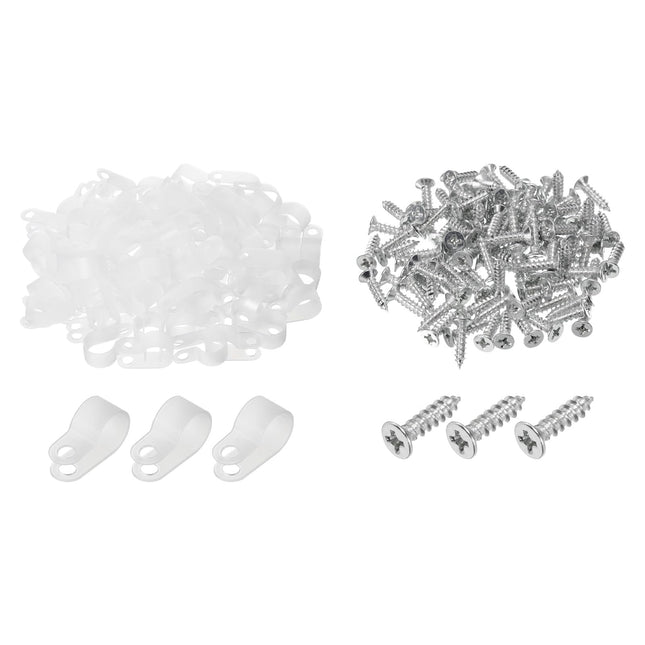 QUARKZMAN R-Type Cable Clip Wire Clamp, 13.2 mm 0.52 inch Nylon Screw Fastening Cable Tie Clips with Screws White for Cable Management Pack of 200