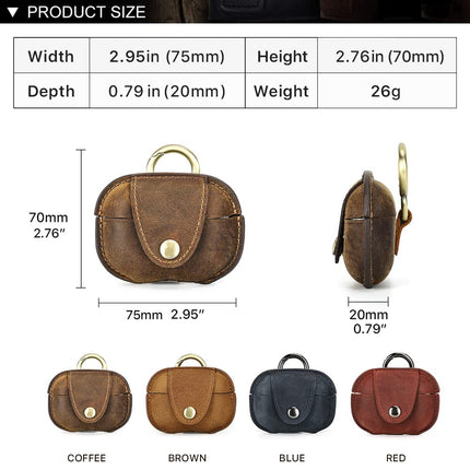 Hiram Leather Earphone Case Dustproof Genuine Leather Cover for Air Pods Pro 2nd Generation Wireless Headphones Protective Case with Charging Port and Carabiner (Coffee)