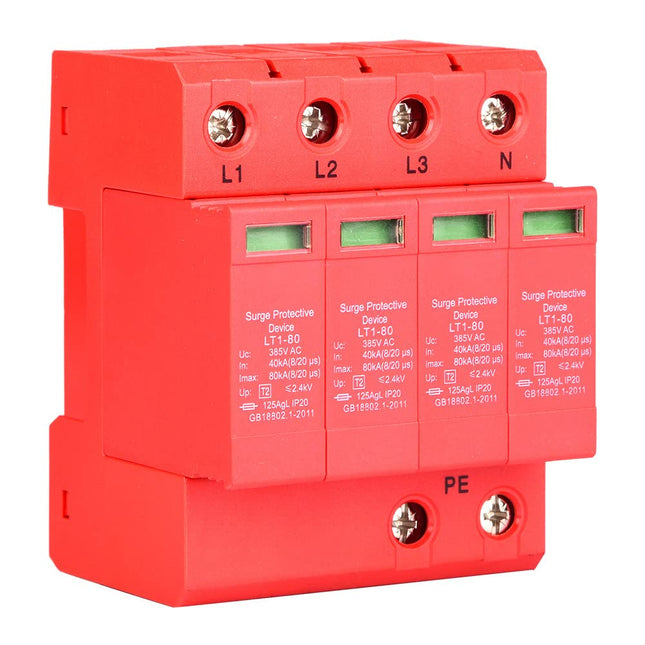 4P Home Surge Protector Low Voltage Arrester 40KA Surge Arrester DIN Rail for Thunder Protection, Three-Phase Four-Wire (4P40KA)