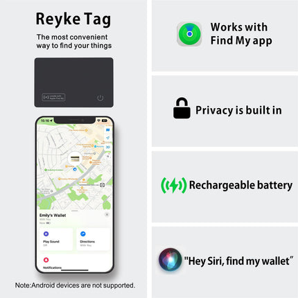 Reyke õhuke rahakoti jälgimiskaart, laetav rahakotiotsija, ühildub Apple Find My'ga (ainult iOS), pagasisiltide, mobiiltelefonide ja passide sorteerija
