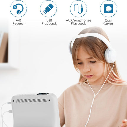 Gueray CD Player Bluetooth CD Player with Speaker Supports Remote Control Display FM Radio with CD Player USB Card Playback 3.5 mm AUX Alarm Clock Headphone Jack Dust Cover