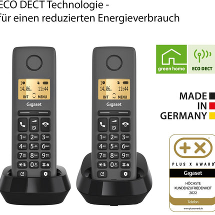 Gigaset Pure 120 Duo - 2 juhtmeta telefoni "ära sega" ja ECO DECT režiimiga - valgustatud ekraan - kuuldeaparaatidega ühilduv, antratsiitmust [Ühildub Saksamaal, Itaalias, Prantsusmaal, Hollandis, Belgias, Šveitsis, Austraalias]