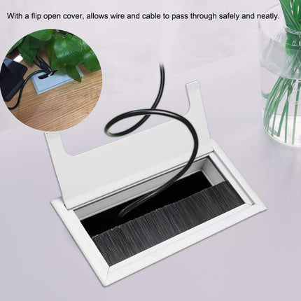 Computer Desk Cable Grommet, Square, Aluminum Alloy, Cable Grommet Insert, Top Opening, Organizer, for Offices, Entertainment Areas, Workstations, Silver