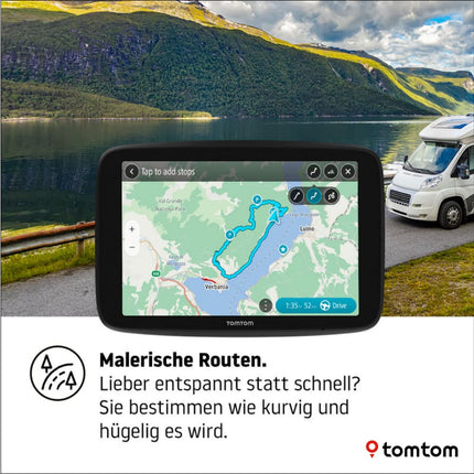 Tomtom Camping Navi GO Camper Max (7-tolline HD-ekraan, huvipunktid matkaautodele ja haagissuvilatele, uuendused WiFi kaudu, liiklusummikute vältimine tänu Tomtom Trafficule, maailmakaardi uuendused)