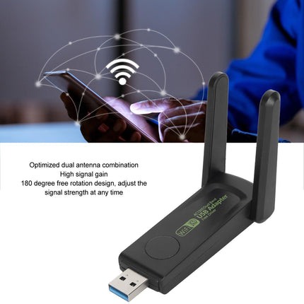 USB-adapter arvutile 1300 Mbps kahe 5Dbi antenniga 5G/2.4G WiFi-adapter lauaarvutile, sülearvutile 10, 8, 8.1, 7, Vista, XP, traadita adapter lauaarvuti võrguadapterile