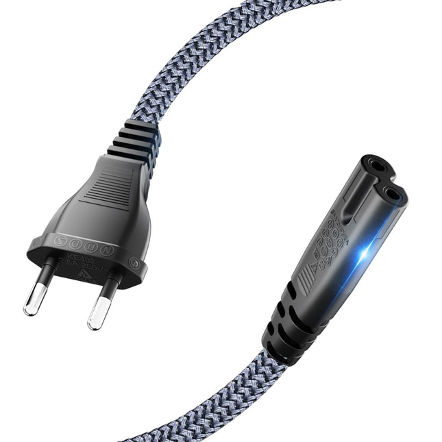 Toitekaabel 2-kontaktiline 4,5 m toitekaabel toitekaabel toitekaabel pistik tüüp C Euro pistik (CEE 7/16 kuni C7) nailonist punutud väikeseadmete kaabel VDE-ga PS5 PS4 PS3 Xbox Series X/S, TV Blu-Ray jaoks