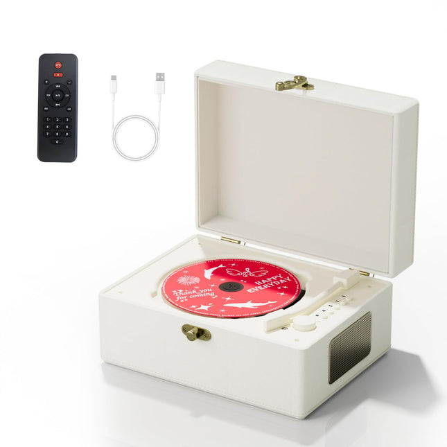Yintiny laetav nahast CD-mängija kõlaritega, Bluetooth-saatja, festivalikingitus, BGM-mängija kodukaunistamiseks, valge