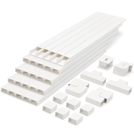 LZEOY 10m kaablikanalite komplekt teleri seinale kinnitamiseks - isekleepuv kaablisiin (valge) - 25 tk kaablikatteid 40x2,4x1,4cm - pinnale paigaldatav paigaldus koju ja kontorisse