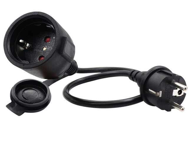 HuaLiSiJi earthed extension cable 1m 16A / 250V, short cable 2 AC for socket IP44 for outdoor or indoor use, home, office (1m)
