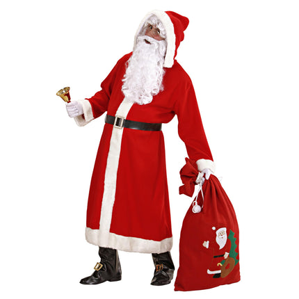 W WIDMANN MILANO Party Fashion 1544V - Santa Claus costume, 6-piece, coat with hood, belt, boot covers, wig, beard with mustache and eyebrows, Santa Claus, Christmas