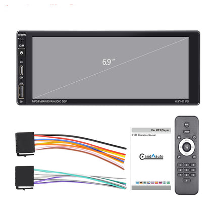 1-DIN Car Radio with Wireless CarPlay, Android Auto, 6.9-inch Touchscreen, Bluetooth Car Radio, Supports FM AM, RDS Radio, Mirror Link, USB Type-C, Voice Control, Power Failure Memory