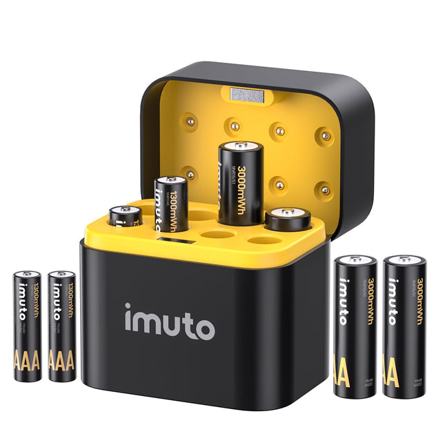 imuto 1,5 V laetavate liitiumakude komplekt (4x AA + 4x AAA) nutika laadimisümbrisega – 3000 mWh/1300 mWh suure jõudlusega akud, 1600 laadimistsüklit