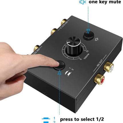 UNSTINCER RCA Cinch audio lüliti 2(1)-sisend-1(2)-väljund, analoog stereo lüliti helitugevuse regulaatoriga, kahesuunaline Aux heli valiku lüliti jaotur fono kõrvaklappide võimendi arvuti kõlari jaoks