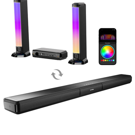 ULTIMEA 5.0-kanaliline heliriba teleritele, RGB-valgustusega heliriba kodukinole, jagatav arvuti heliriba rakenduse juhtimisega, reguleeritava ekvalaiseriga helisüsteem, Bluetooth 5.3, HDMI-ARC/Opt/AUX, Apollo S70