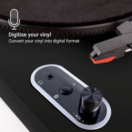 JAM Spun Out Turntable Bluetooth - Record Player, 3-Speed ​​Vinyl Player, Record Player with Dust Cover, Headphone Jack, Aux-In, Vinyl to MP3 Conversion, Black