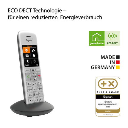 Gigaset CE575HX - DECT-telefonitoru laadimisalusega - kvaliteetne juhtmeta telefon ruuteritele ja DECT-baasjaamadele - Fritzbox-ühilduv - kaasaegne kasutajaliides - telefonitoru laadimisalusega, hõbedane